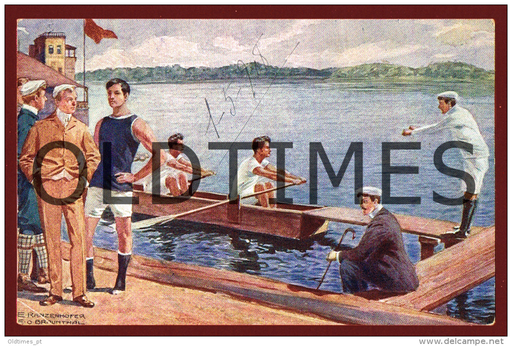 ROWING COMPETITION - 1905 BRAUNTHAL AND RANZENHOFER ART SIGNED - Aviron