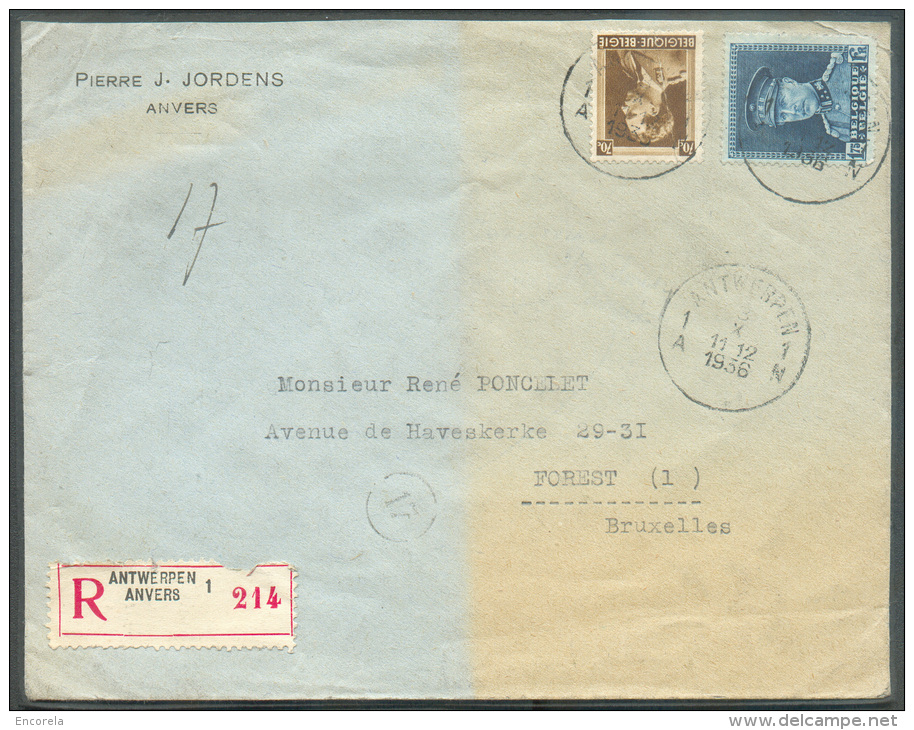 Lettre Recommandée D'ANTWERPEN Le 3-X-1936 Vers Forest à Mr. Poncelet - 9600 - 1931-1934 Kepi