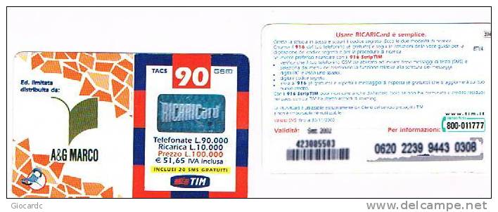 TIM  (TELECOM ITALIA MOBILE ) -  RICARICAT (10^ EDIZ.) 1209 - A & G MARCO    SCAD. SETT. 2002  - USATA - Schede GSM, Prepagate & Ricariche