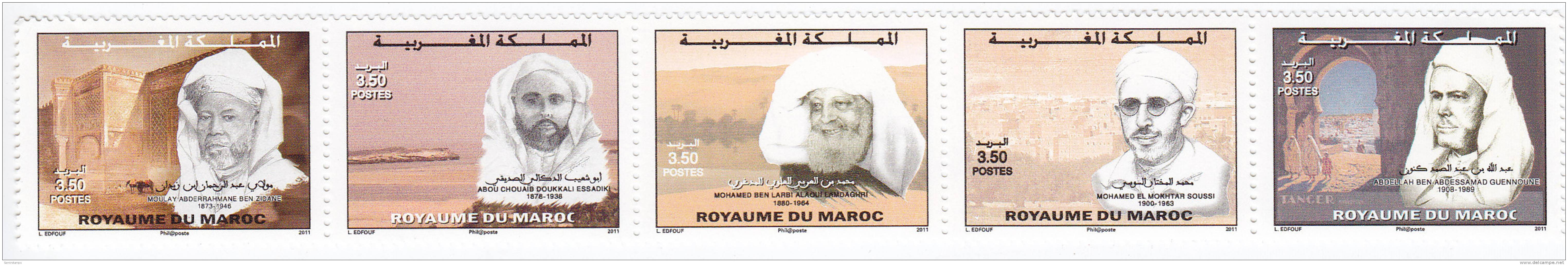 Morocco,new Issue 2011- Famous Personalities Strip Of 5 Stamps-cpl,.set MNH- SKRILL PAY. ONLY - Morocco (1956-...)