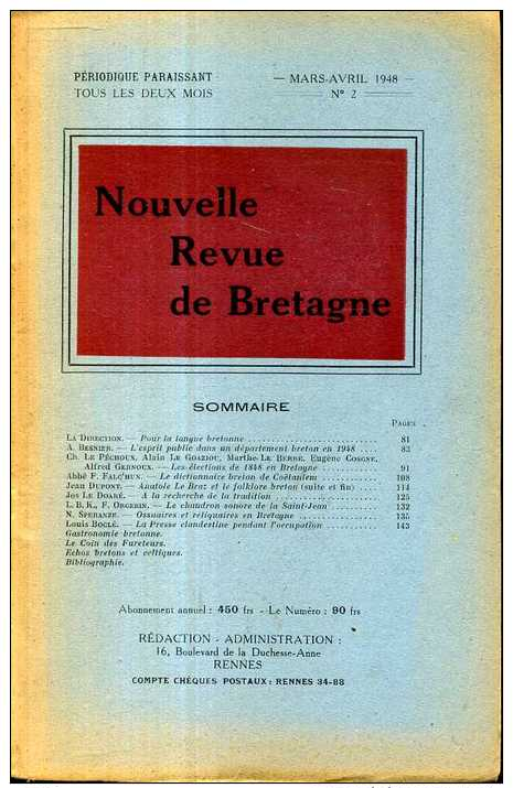 Nouvelle Revue De Bretagne N°2 1948 Sommaire En Photo Falc'hun Le Braz Ossuaires - Bretagne