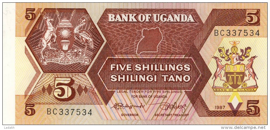 BILLET # OUGANDA # 1987 # 5 SHILLINGS # PICK 27 # BILLET NEUF # - Oeganda