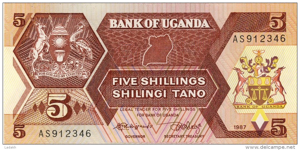 BILLET # OUGANDA # 1987 # 5 SHILLINGS # PICK 27 # BILLET NEUF # - Uganda