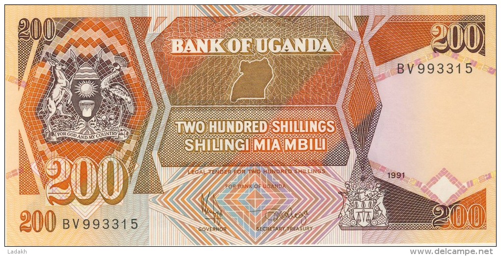 BILLET # OUGANDA # 1991 # 200 SHILLINGS # PICK 32 # BILLET NEUF # - Oeganda