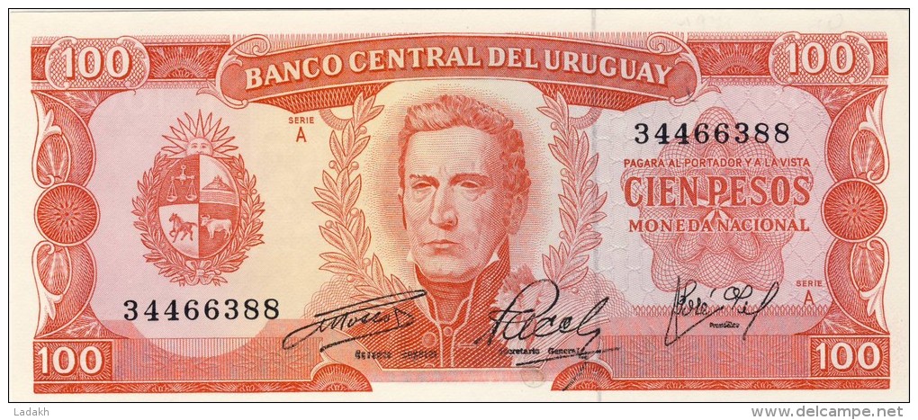 BILLET # URUGUAY # 1967 # 100  PESOS # PICK 47 # BILLET NEUF # - Uruguay