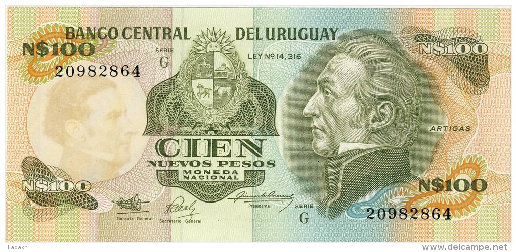 BILLET # URUGUAY # 1987 # 100 NUEVOS PESOS # PICK 62 D # BILLET NEUF # - Uruguay