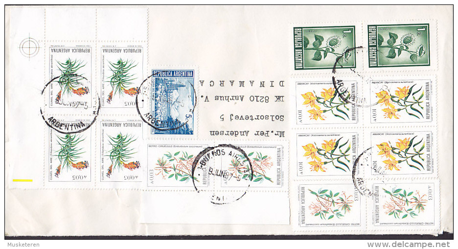 Argentina Mult Franked BUENOS AIRES 1987 Cover Letra To AARHUS Denmark 4-Block W. Margin (2 Scans) - Briefe U. Dokumente