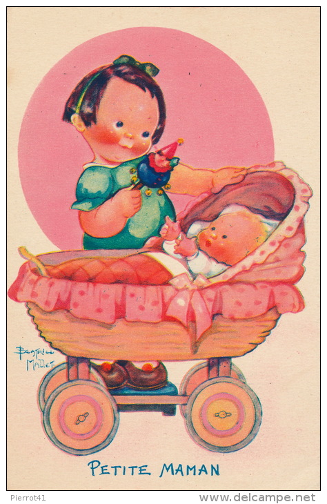 ENFANTS - Jolie Carte Fantaisie Fillette Avec Bébé Dans Landau "Petite Maman" Signée BEATRICE MALLET - Mallet, B.