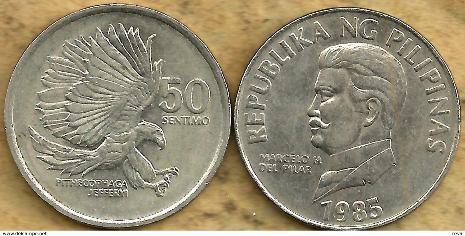 PHILLIPINES 50 CENTAVOS EAGLE BIRD FRONT MAN HEAD BACK 1985 VF KM? READ DESCRIPTION CAREFULLY !!! - Philippines