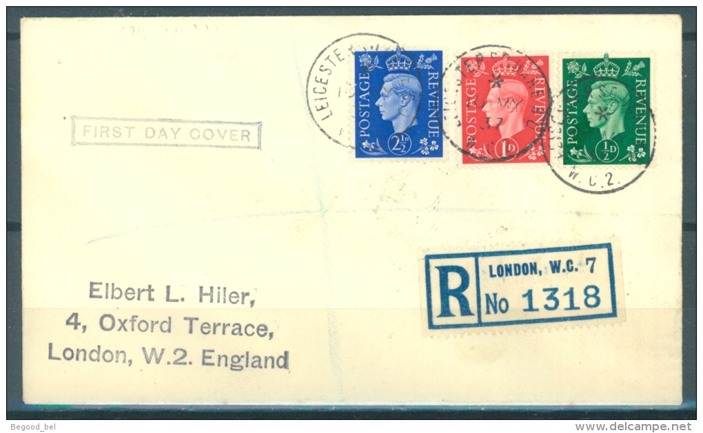 GB - REGISTERED FDC 10.5.1937 - GEORGE VI - SEE BACKSIDE LEICESTER  - Mi 198/9 202 Yv 209/10 213 SG 462/3 466 - Lot 9204 - ....-1951 Pre Elizabeth II