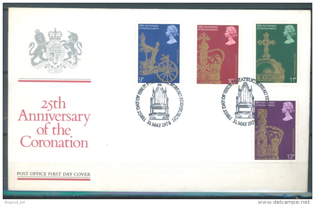 GB - FDC 31.5.1978 - 25th ANNIVERSARY CORONATION SPECIAL POSTMARKS - Mi 765-768 Yv 864-867 SG 1059-1062 - Lot 9206 - 1971-1980 Em. Décimales