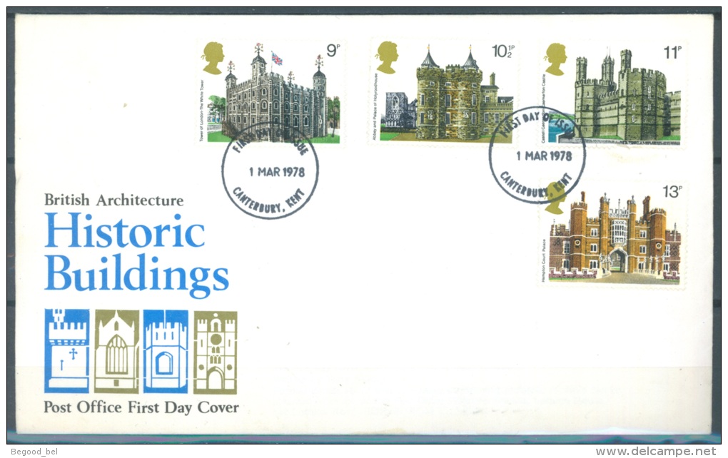 GB - FDC 1.3.1978 - HISTORIC BUILDING - Mi 760-763 Yv 859-562 SG 1054-1057 - Lot 9207 - 1971-1980 Em. Décimales