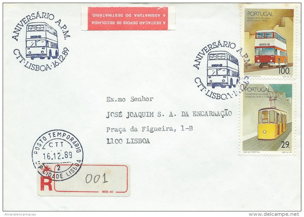 STAMPS - TIMBRES - REGISTERED LETTER - PORTUGAL - TRANSPORT OF LISBON - BUS - SPECIAL OBLITERATION - Lettres & Documents