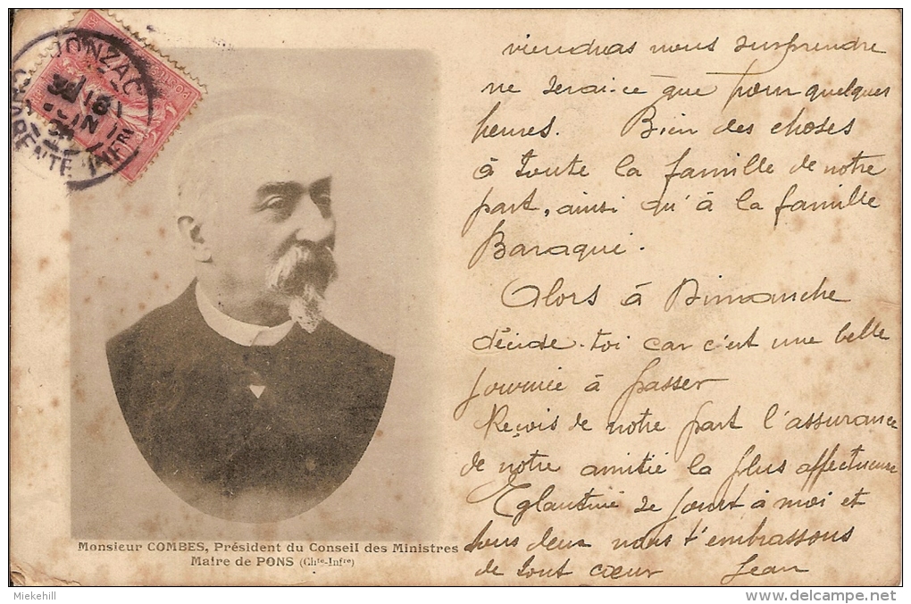 PONS-POLITIQUE-EMILE COMBES-PRESIDENT DU CONSEIL-Franc-maçonnerie-séparation église-état-laicité - Personnages