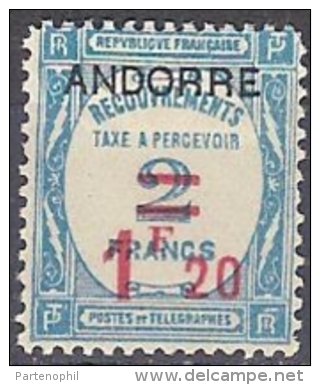 * 1931-32 ANDORRA FRANCESE MH SEGNATASSE (N.13) CAT. € 100,00 - Usati