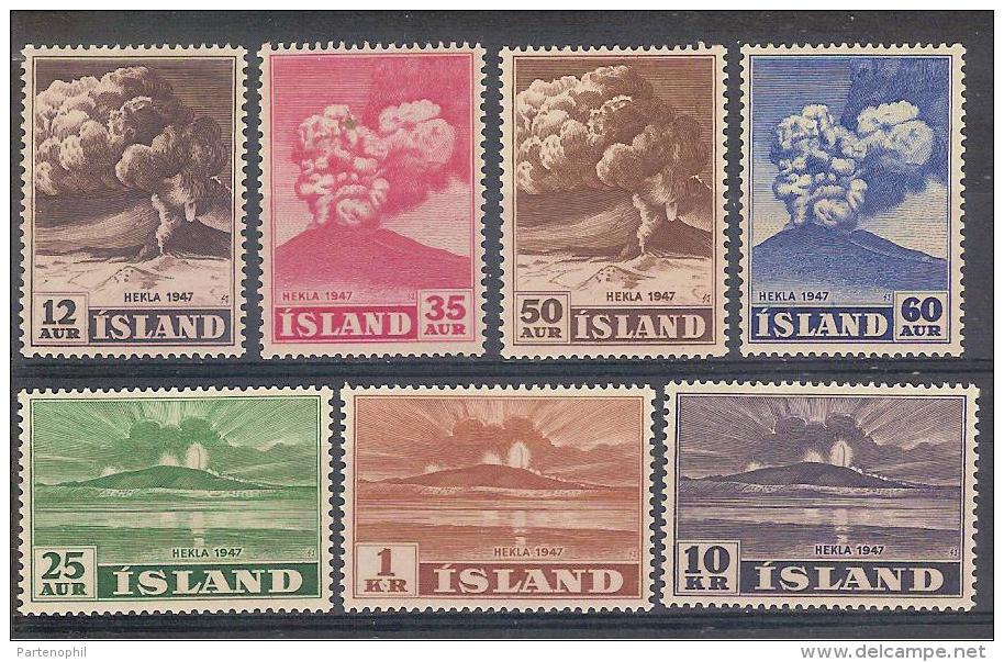 */** 1948 ISLANDA  ERUZIONE DEL VULCANO (UNIFICATO 208/214 ) CAT. €70,00 - Volcanos