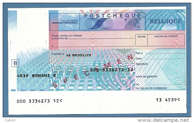 BELGIO LA POSTA BELGIQUE  SPECIMEN DI POSTCHEQUE - RARO - Volantini Postali