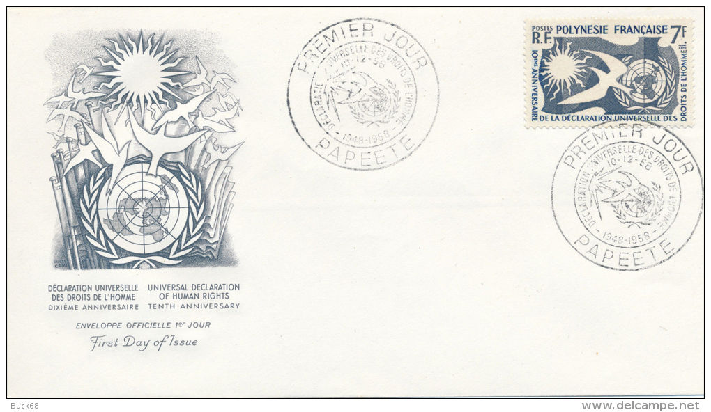 POLYNESIE FRANCAISE Poste  12 FDC Premier Jour Droits De L´Homme (cote 12 €) - FDC