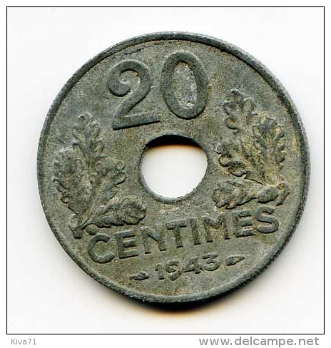 **A VOIR** 20 Centimes Zinc Type Légère "Lindauer" 1943  TB/TTB - 20 Centimes