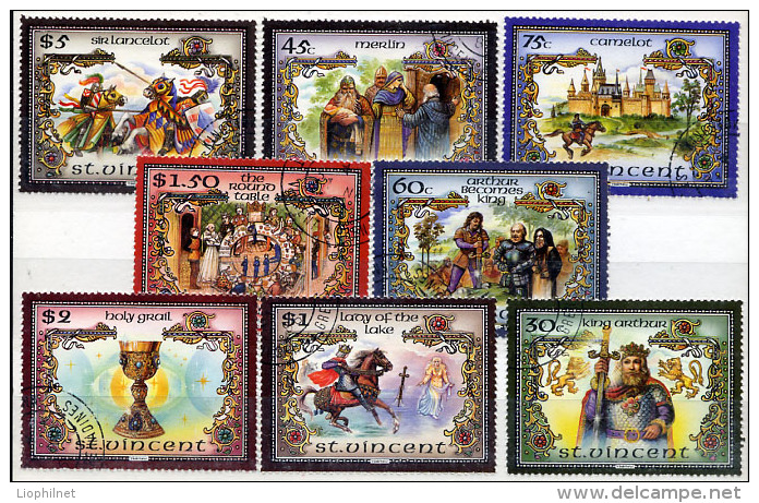 SAINT-VINCENT 1986, LEGENDE DU ROI ARTHUR, 8 Valeurs Oblitérées (used). R029 - Fiabe, Racconti Popolari & Leggende