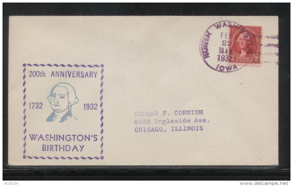 USA 1932 GEORGE WASHINGTON BICENTENNIAL COVER NORTH WASHINGTON IOWA PRESIDENT AMERICAN INDEPENDENCE - George Washington