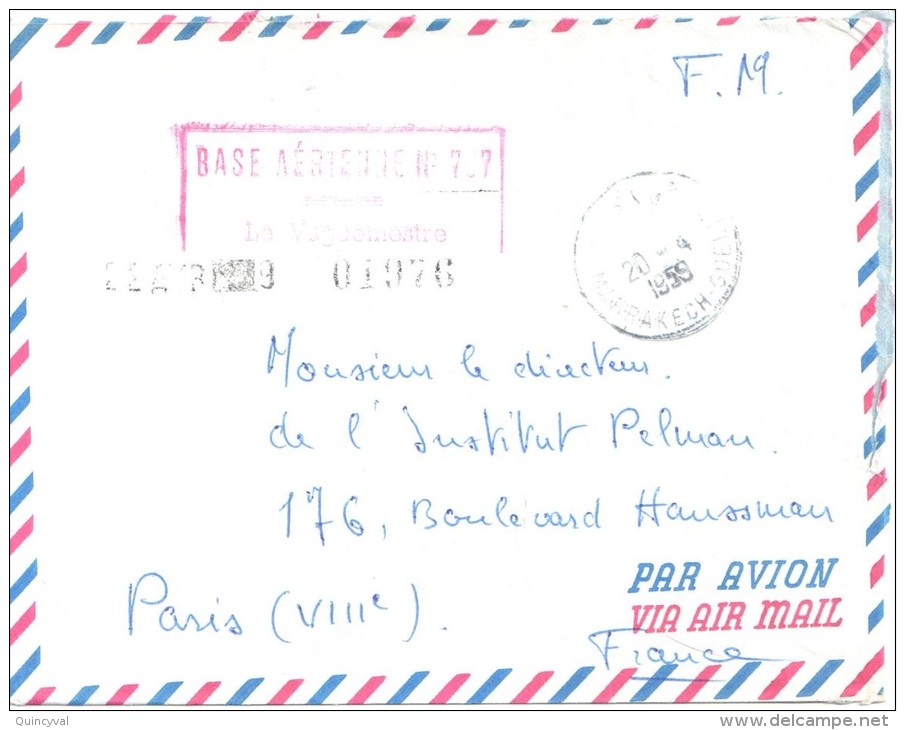 2657 Lettre En Franchise Militaire 1959 Base Aéerienne N°7?7 Marrakech Maroc - Poste Aérienne Militaire