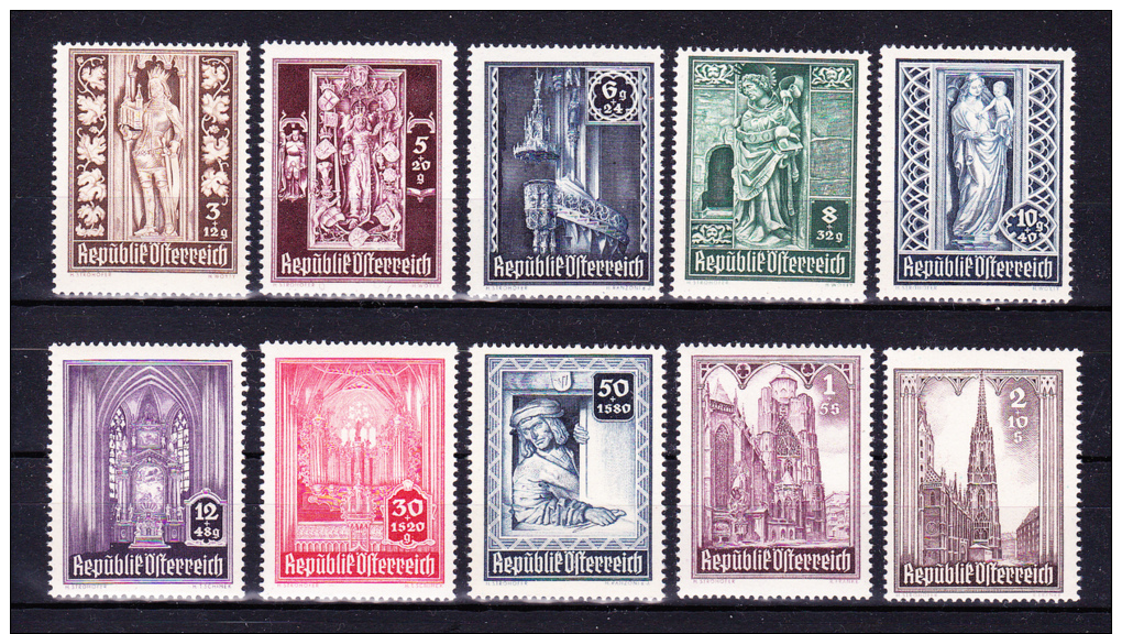 AUSTRIA  1946 ,  St Stephen Cathedral Reconstruction   , Y&T  #  653/62 Cv  14.00   E ,  ** M N H , V V F - Nuovi