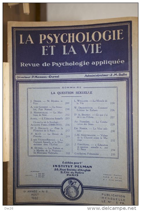 3 Numéros De La Revue "La Psychologie Et La Vie", 1932 - Loten Van Boeken