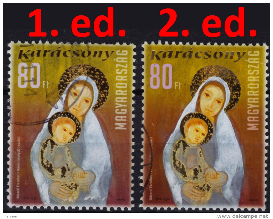 2010 (2012) - Hungary - Christmas - 2nd Edition (+ Gratis 1st Ed.) - New Gold Leaf - USED Gold Foil - Oblitérés