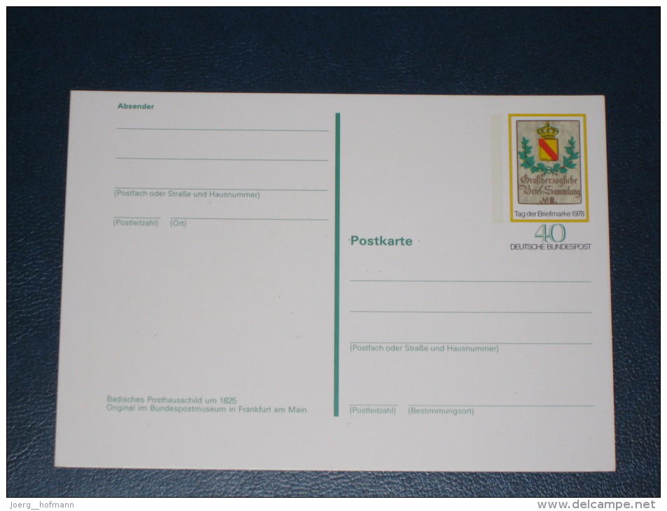 Germany Deutschland Bund Ganzsache Postal Stationery 1978 Tag Der Briefmarke Posthausschild Badisch Mint Ungebraucht ** - Cartoline Illustrate - Nuovi