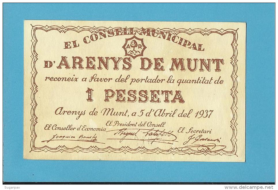 ARENYS DE MUNT - 1 PESSETA - 05.04.1937 - SPAIN - CIVIL WAR - EMERGENCY PAPER MONEY - NOTGELD - Altri & Non Classificati