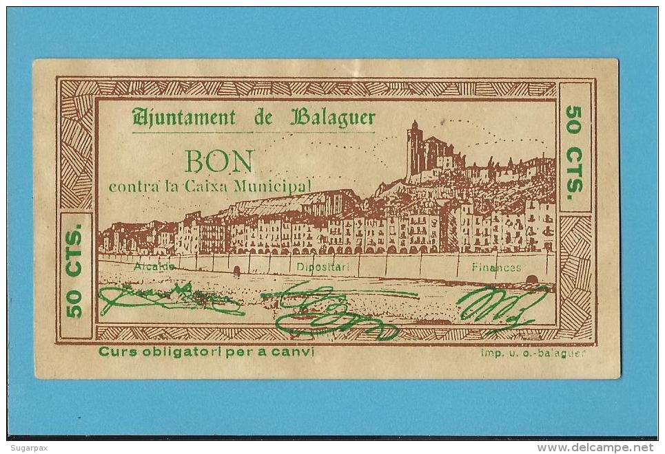 BALAGUER - 50 CENTIMS - 05.08.1937 - SPAIN - CIVIL WAR - EMERGENCY PAPER MONEY - NOTGELD - Autres & Non Classés