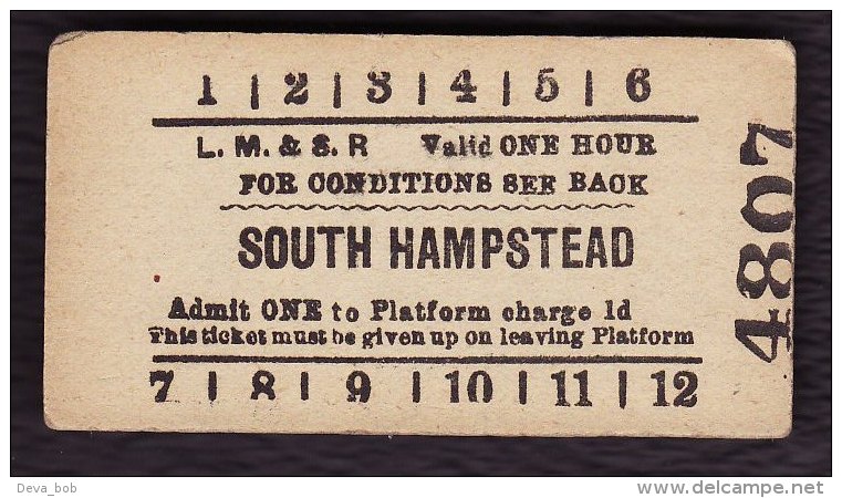 Railway Platform Ticket LMS SOUTH HAMPSTEAD Edmondson LM&SR - Europe