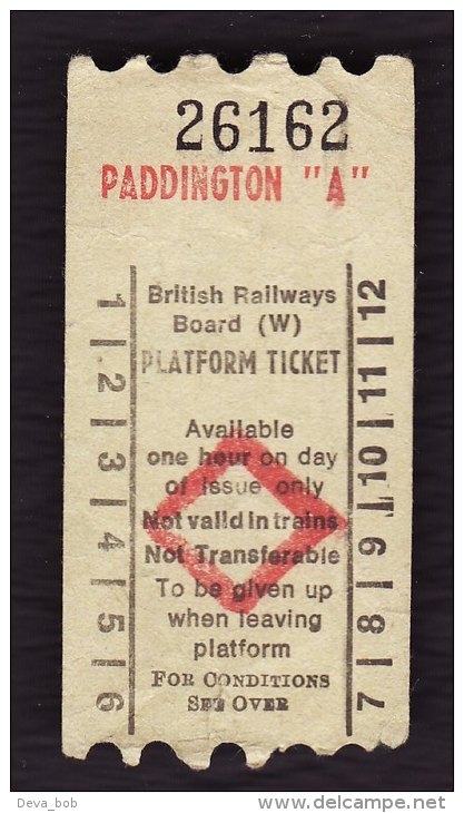 Railway Platform Ticket London PADDINGTON "A" BRB(W) AA Paper - Europa
