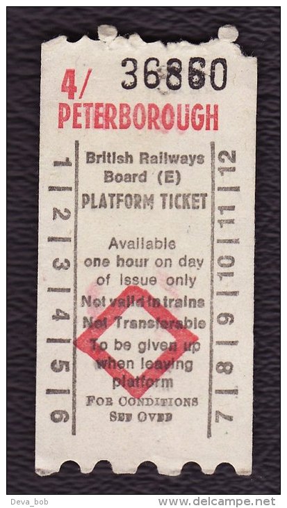 Railway Platform Ticket 4/ PETERBOROUGH BRB(E) AA Paper - Europe