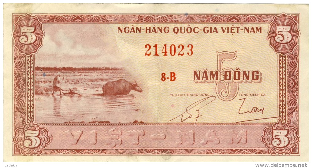BILLET # VIET NAM  SUD # 1955  # 5 DONG # PICK 13 # BILLET CIRCULE # - Vietnam
