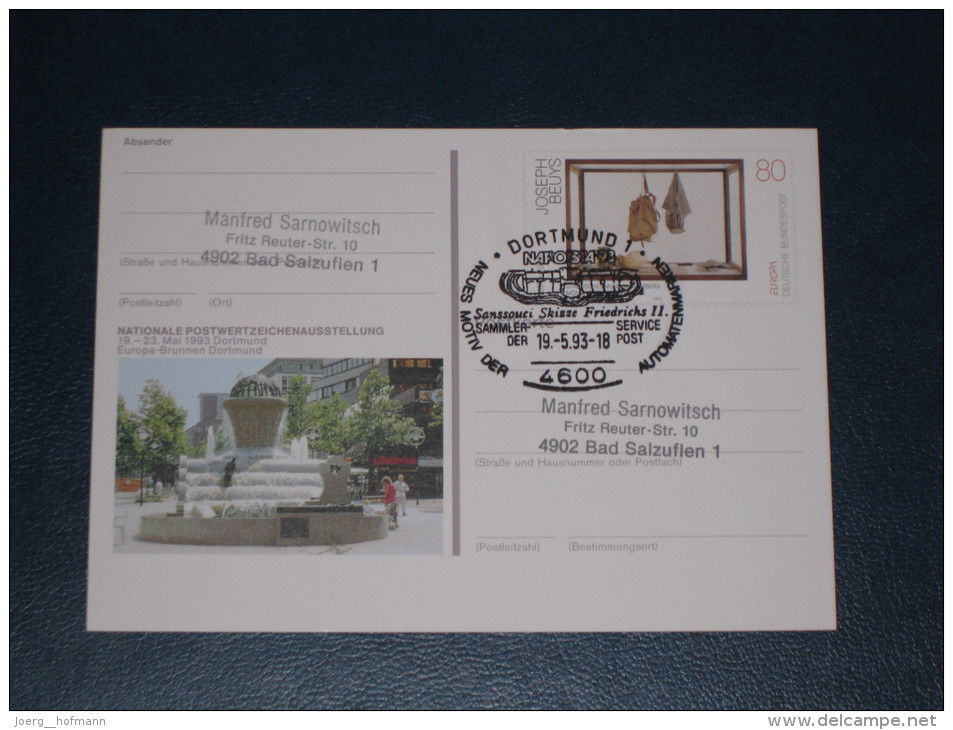Germany Deutschland Bund Ganzsache Postal Stationery 1993 Dortmund NAPOSTA Sanssoussi  Used Gebraucht - Illustrated Postcards - Used