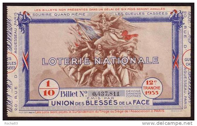 Billet Loterie Nationale - 1935 - 12 ème Tranche - Les Gueules Cassées - Lotterielose