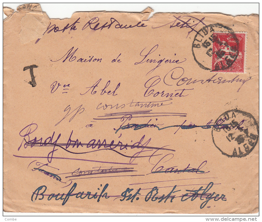 1935 LETTRE , ALGERIE BLIDA Pour 3 Adresses Successives Taxe / 4733 - Lettres & Documents