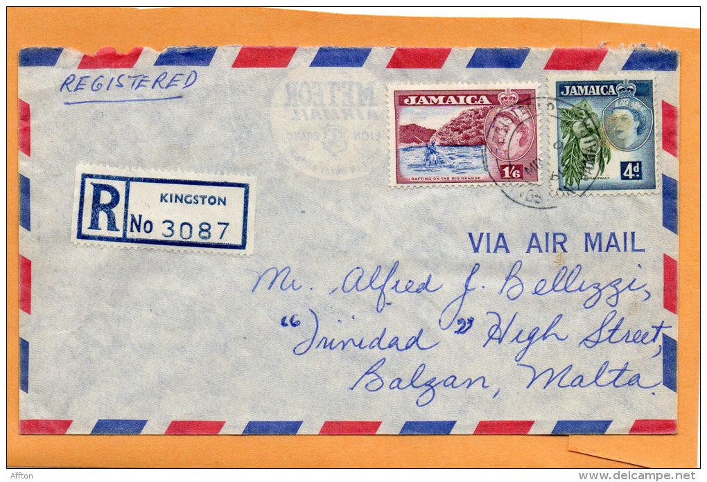 Jamaica 1960 Registered Cover Mailed To Malta - Jamaïque (...-1961)