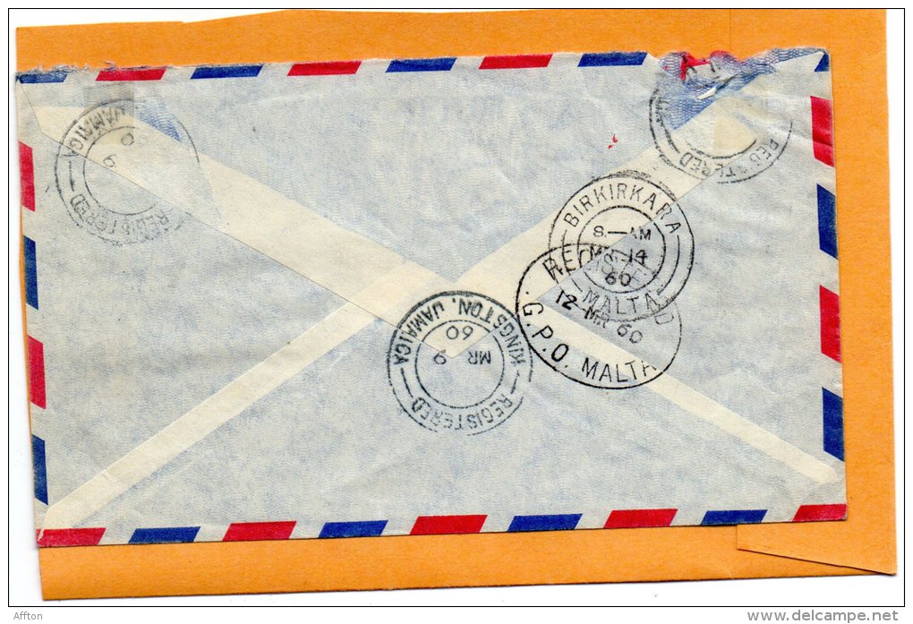 Jamaica 1960 Registered Cover Mailed To Malta - Jamaïque (...-1961)