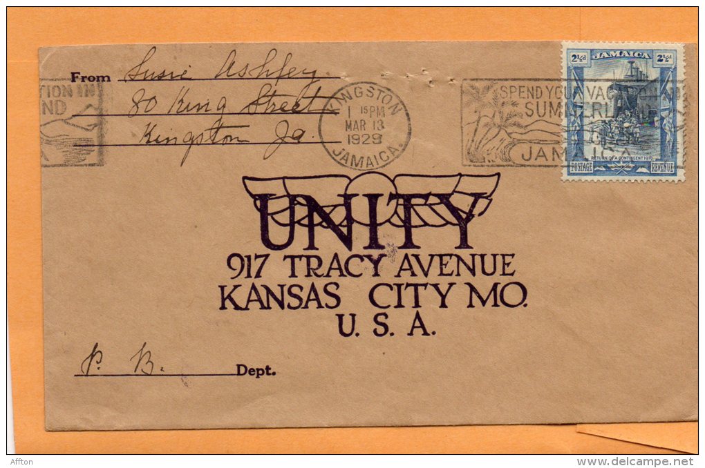 Jamaica 1928 Cover Mailed To USA - Jamaïque (...-1961)