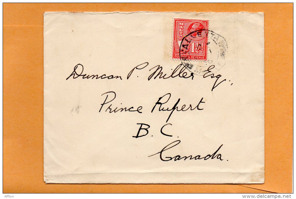 Malta Old Cover Mailed To Canada - Malta (...-1964)