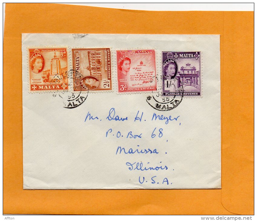 Malta 1956 Cover Mailed To USA - Malte (...-1964)