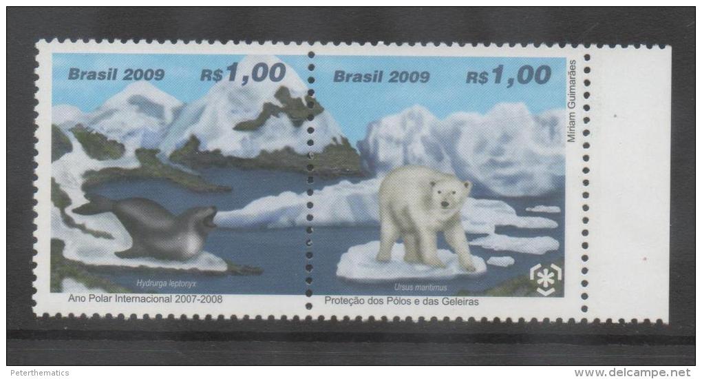 BRAZIL ,2009,INTERNATIONAL POLAR YEAR, POLAR BEAR, SEAL, 2v - International Polar Year