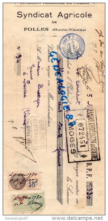 87 -  FOLLES - TRAITE COMMERCE- SYNDICAT AGRICOLE DE FOLLES- 1934 - Other & Unclassified