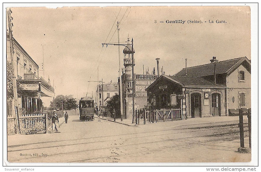 CPA Gentilly La Gare Café Tramway 94 Val De Marne - Gentilly