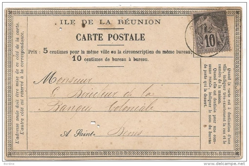- Lettre - COLONIES Fses - LA REUNION - ST DENIS - CP Fabric.Locale + TP A.Dubois N°50 - Càd  1882 - - Covers & Documents
