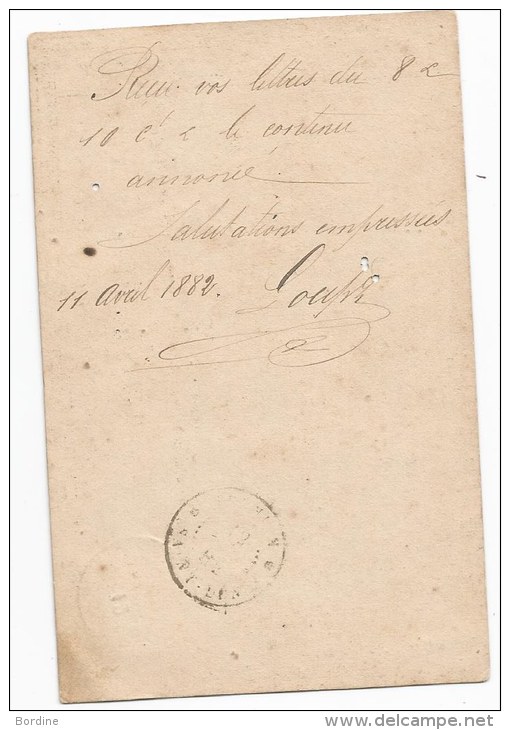 - Lettre - COLONIES Fses - LA REUNION - ST DENIS - CP Fabric.Locale + TP A.Dubois N°50 - Càd  1882 - - Covers & Documents