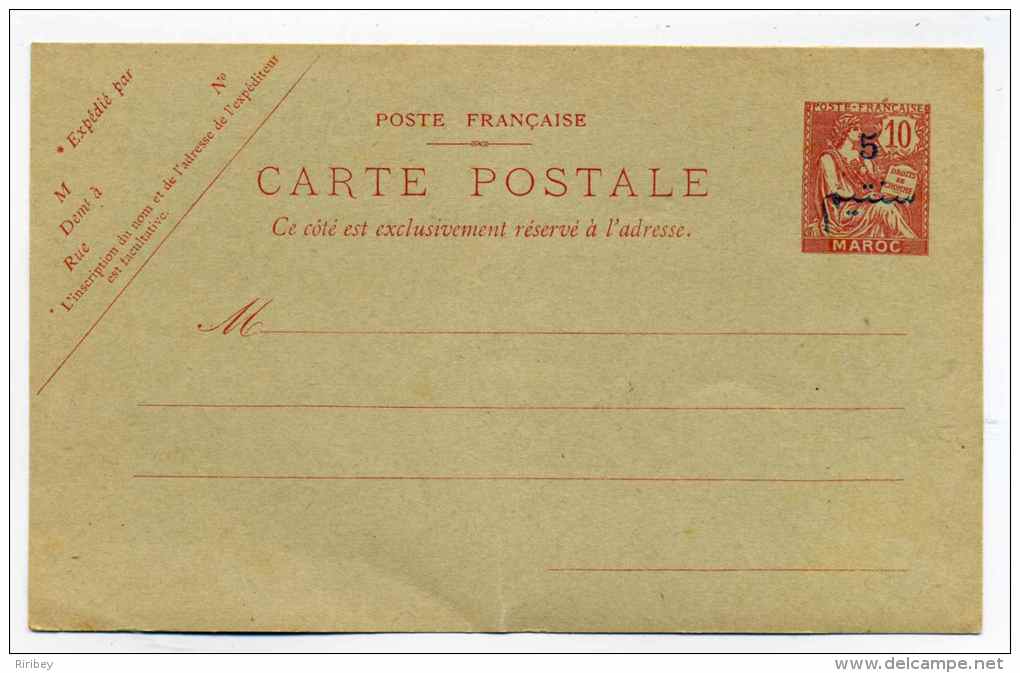 Entier Postale Au Type Mouchon Avec Surcharge Marocaine / Neuf / 10c Rouge / Poste Française - Briefe U. Dokumente